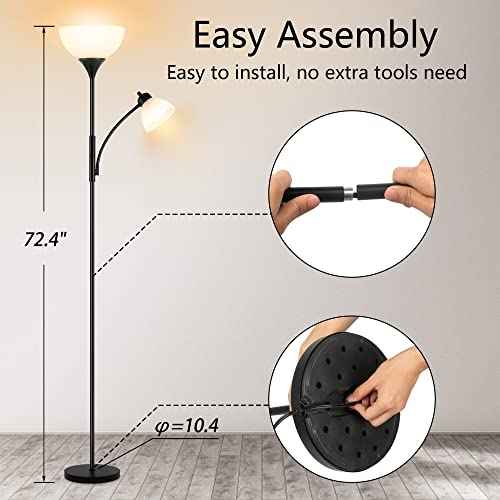 Floor Lamp, Dimmable Standing lamp, Stepless Dimming Brightness, Included 9W and 5W LED Bulbs, Industrial Floor Lamp for Living Room, Bedroom, Office, Reading