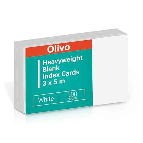 Blank Index Cards 3x5 Unlined Unruled Flash Note Cards 3" x 5", White, 100 Count, 200 GSM Heavy Weight