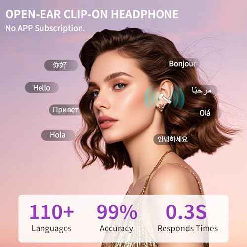 AI Translation Earbuds Powered by ChatGPT, Real Time 3-in-1 Free-Clip AI Translator Earbuds(165+ Languages)Intelligent Noise Reduction Language Translator Earphones for International Travel (Rosegold)
