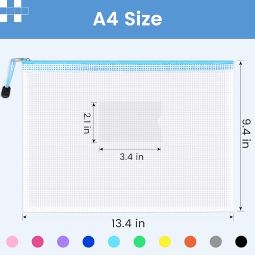 20 Pack Mesh Zipper Pouch Bags with Label Pockets, A4 Letter Size, Classroom & Office Storage