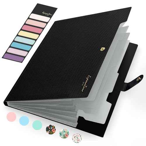 Sooez Accordion File Organizer, Letter Size Expanding File Folder with Labels, 5 Pocket Folders for Documents, Portable Paper Bill Receipt Organizer for Home School Office Supplies, Black