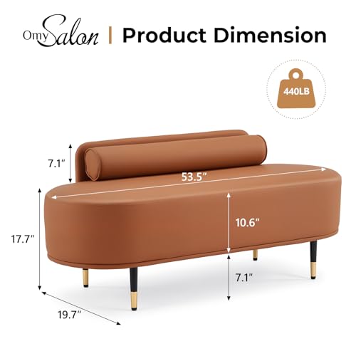 OmySalon Brown Waiting Room Bench with Low Back, 53.5" Faux Leather Reception Seating