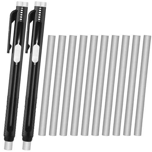 12 Pieces Retractable Mechanical Eraser Pen Bulks Retractable Mechanical Stick Eraser Refill for Teacher Gifts Painting Writing Office Daily Study (Solid Black)
