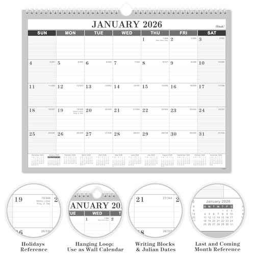 2026 Calendar - 2026 Wall Calendar, Jan. 2026 - Dec. 2026, 14.6'' x 11.4", Large Wall Calendar with Highlighted Holidays, Twin-Wire Binding, Calendar for Planning
