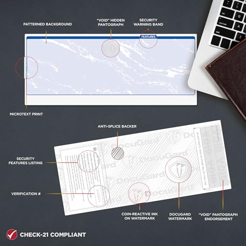 DocuGard Blue Security Check Paper - 500 Sheets, Compatible with Laser & Inkjet