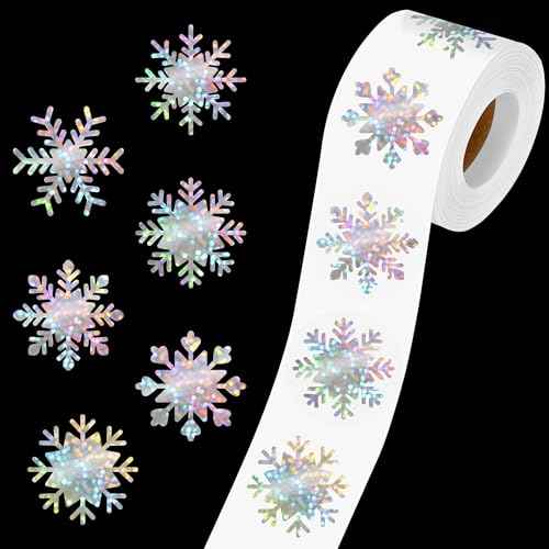 500 Pcs 1.5 inches Winter Snowflake Stickers Self-Adhesive 6 Designs for Xmas Winter Envelope Journal Decor