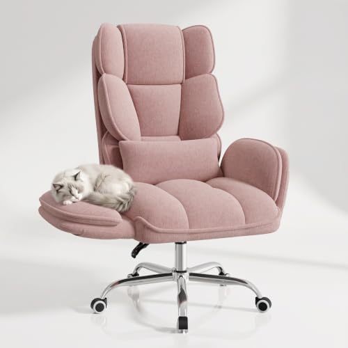 Daluvenix Pink Big & Tall Office Chair with Flip Armrests & Plush Seat