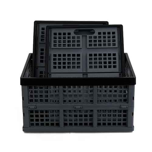 3-Pack 34 L Plastic Collapsible Storage Crates, Large Stackable Folding Storage Crates