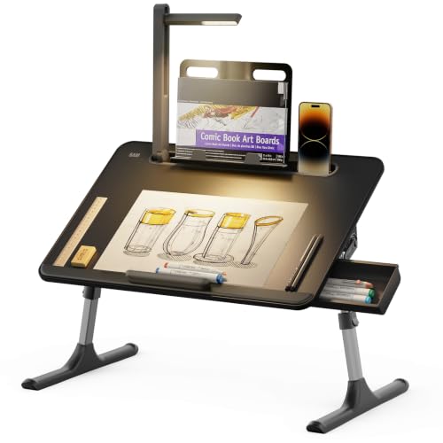SAIJI Adjustable Bed Laptop Desk with LED Light, Foldable & Multi-Use