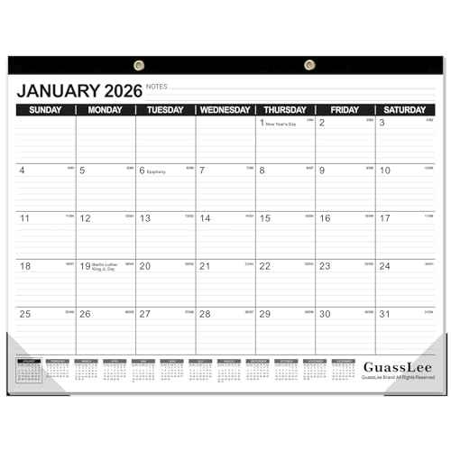 GuassLee Large Desk Calendar 2026-2027,18 Months from Jan. 2026 to Jun. 2027, 22 x 17 Inches Desktop Wall Calendar Hanging Planner with Julian Date, Notes, Corner Protectors for School Home Office