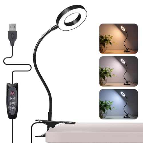 Foneso 1 Pack Clip-On Desk Lamp for Reading, Office & Bedside Lighting - Black