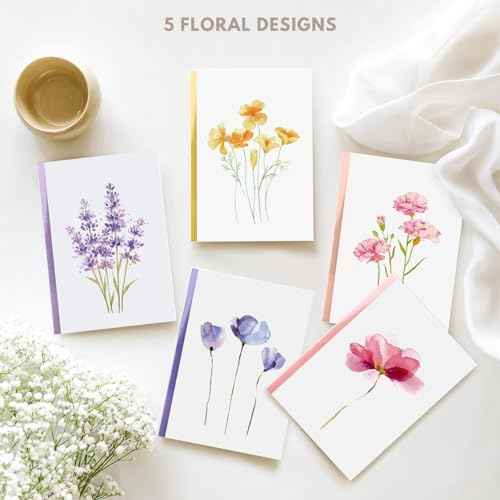 Blank Cards and Envelopes, 30 Pack Blank Greeting Cards, Elegant Blank Note, Perfect Bulk Stationary Set For All Occasions, 5 Assorted Floral Designs, 4" x 6"