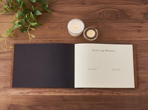 Funeral Guest Book with Signing Pen – Memorial Wooden Guestbook in Cherry Wood
