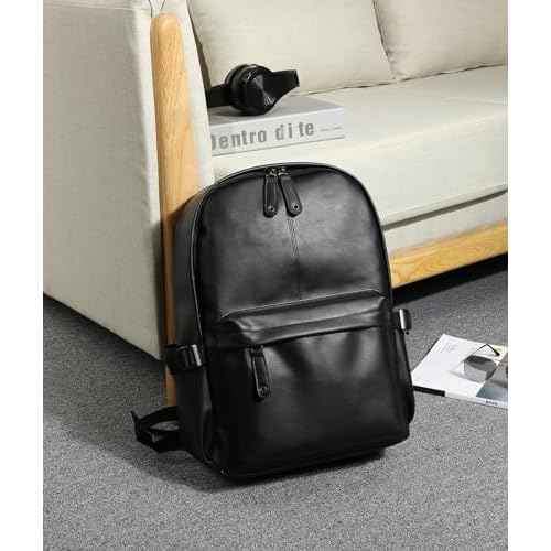 Leather Backpack for Men Black Large Backpack Fit 15.6inch Laptop Rucksack Waterproof for business Commute Casual Daypack