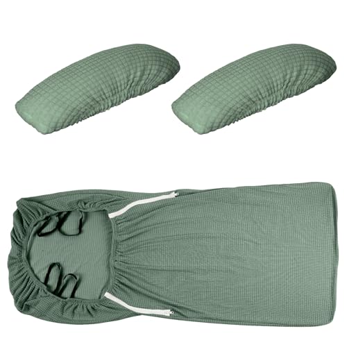 Tatuo 3 Pcs Office Chair Armrest Covers – Large Waffle Green Edition