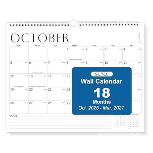 SUNEE Wall Calendar 2026-18 Months Oct. 2025 - Mar. 2027, 14.5"x11.5" Big Grid Hanging Calendar with Note for Organizing & Planning, Monthly Calendar 2025-2026 with Last Month and Next Month, White