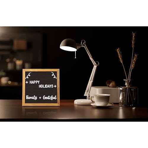 Real Wood Framed Felt Letter Board, Changeable Message Board, 10" x 10", Folding Stand and Wall Mount, 500+ Pieces of White & Gold Letters, Numbers, Words & Symbols, by Better Office Products (Rustic
