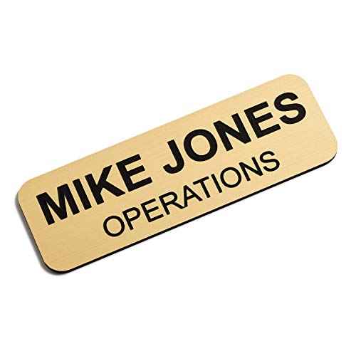 Custom Engraved Name Tag Badges ? Personalized Identification with Pin or Magnetic Backing, 1 Inch x 3 Inches, European Gold/Black