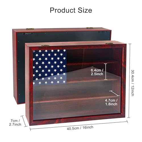Military Challenge Coin Display Frame 12x16, Wooden American Flag Wall Decor Medal Display Case, Government Military Challenge Coin Holder Red
