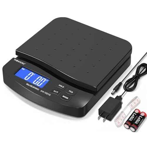 THINKSCALE 88lb Shipping Scale, 0.1oz Precision, Digital Postal Scale with Large LCD, Hold/Tare/Piece Counting, 5 Units, Dual Power (Battery/AC), Black