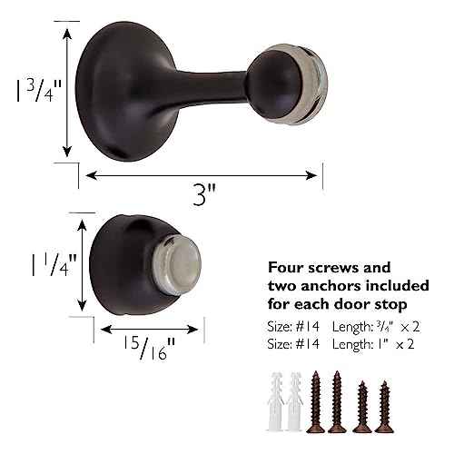 Magnetic Door Stop Wall Protector with Magnetic Tip, Design House Oil Rubbed Bronze Steel Door Stoppers, 4-Pack, 189324-ORB