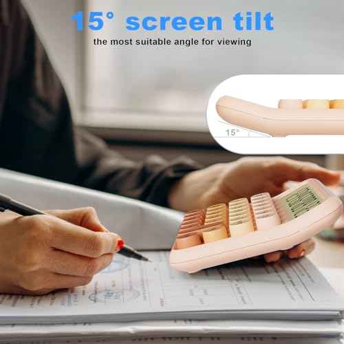 Mechanical Calculator 12 Digit Extra Large 5-Inch LCD Display, DECKLIT Battery Desk Calculator, Big Buttons Easy to Press Office Calculators Desktop, 15¡ÆTilt Screen for Kids Calculator(Gradient Pink)