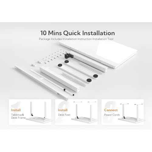 Claiks Glass Standing Desk with Drawers, 48¡¿24 Inch Adjustable Stand Up Desk, Quick Install Home Office Computer Desk with USB Ports, White