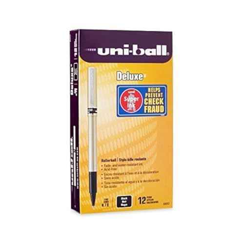 uni-ball Deluxe Roller Ball Pens, (60052) Black Ink, Fine Point (2-Pack of 12)