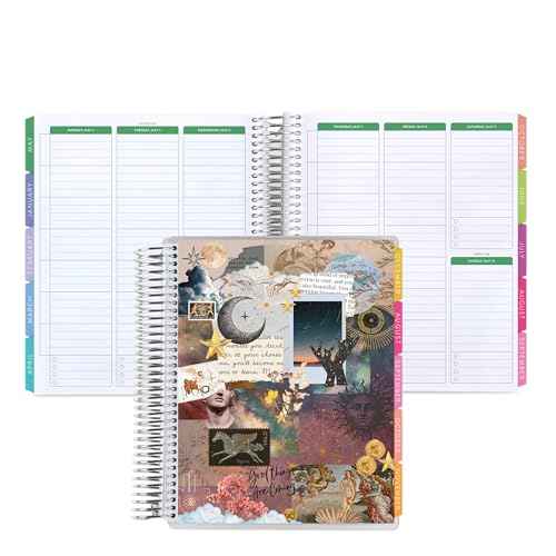 Erin Condren 12-Month Spiral Academic Planner (Aug 2025 - Jul 2026), 7¡±x9¡± School Agenda, Notebook, Deadline Tracker and Academic Calendar, Cosmic Collage Covers, Journey Theme, Platinum Coil