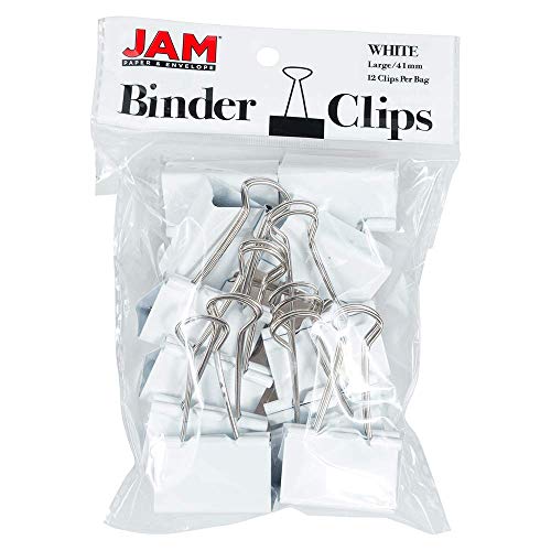 JAM Paper White Large Binder Clips 1.6in (41mm) - 12 Pack, 41mm Large Binder Clips