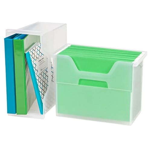 IRIS USA Medium Portable Desktop File Box with Open Lid, 6 Pack, Side Handles, Hanging File Folders, Tabs & Inserts, Letter Size, Magazines, Newspapers, Mail, Books, Notebooks, Clear