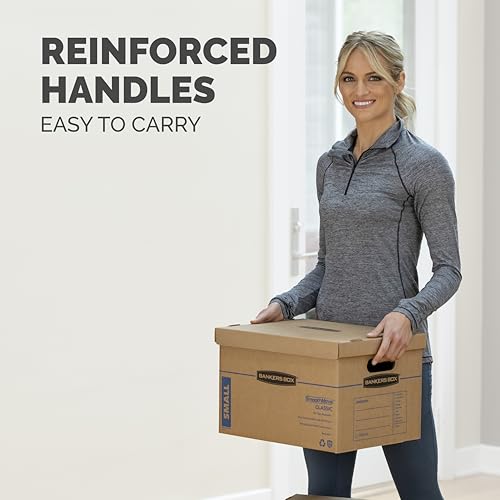 Bankers Box Classic Moving Kit 12 Pack Assorted Small & Medium Boxes with Lids, Reinforced Handles, Tape-Free Assembly