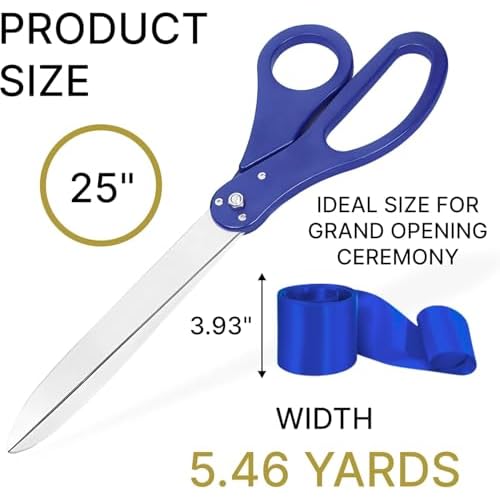 Grand Opening Ceremony Kit ? 25 Inch Giant Blue Scissors for Ribbon Cutting and Blue Satin Ribbon for Inaugurations Special Events