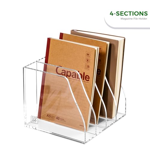 Lovemolly B5 4-Section Acrylic Magazine File Holder - Clear Desk Organizer, Vertical Document Sorter for Office & Home, 7.09x8.07x6.3 in