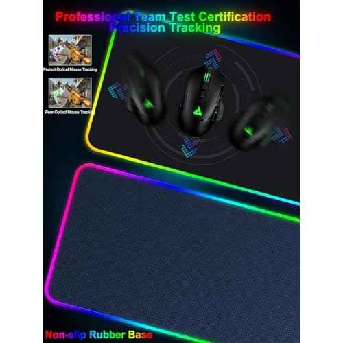 Mouse Pad with Wireless Charging, Large Desk Mat RGB Gaming Mousepad, 10 Light Colors LED Gaming Pad Keyboard Pad with Ultra-Smooth Surface & Non-Slip Rubber Base, Waterproof Full Desk Mouse Pad