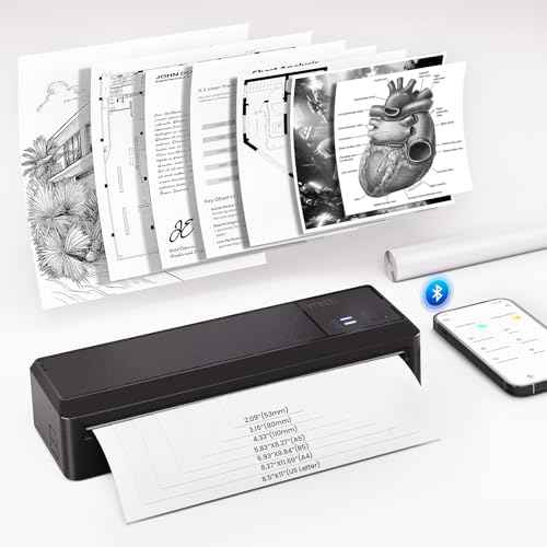 vretti P83 Portable Printers Wireless for Travel, A4 Portable Thermal Printer, Mobile Inkless Printer Compatible with Phone & Laptop, Supports 8.5 x 11 US Letter for Car School Office Home Use, Black