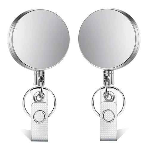 RHBLME 25 Pack Heavy Duty Metal Badge Reel with Clip & Key Ring, Retractable for Nurses, Teachers, Students, Workers