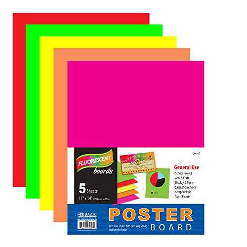 BAZIC Products 11" X 14" Multi Color Fluorescent Poster Board (5/Pack)