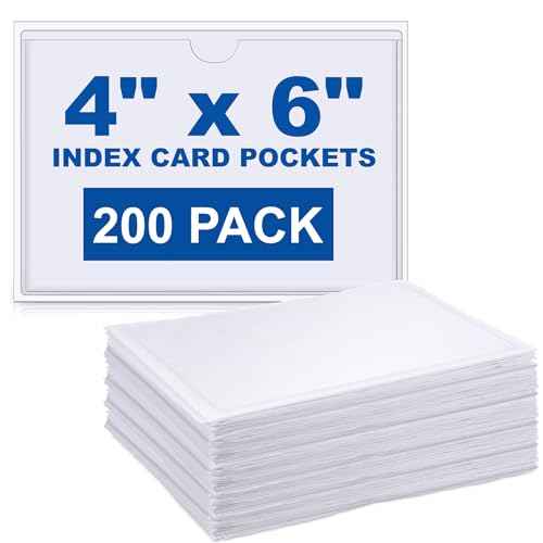 Outus 200 Pack Self Adhesive Label Pockets Bulk Plastic Labels Holders for Storage Bins Clear Classroom Nameplate Sleeves Index Card Tote Photos Waterproof Protect Office(6.3 x 4.33 Inch)