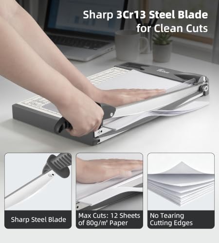 Heavy-Duty Metal Guillotine Paper Cutter 12 Inch with Sharp Blade & Safety Lock