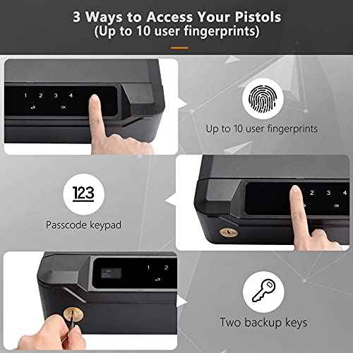 Gun Safe for Handgun, Sensitive Quick-Access Fingerprint Biometric Gun Safe for Pistols, Visible LCD Monitor Gun Locks Box for 2 Guns, Anti-theft Design Sturdy Heavy Steel Construction