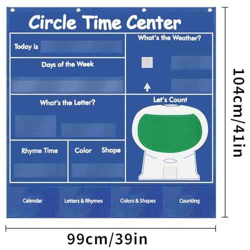 Circle Time Learning Center Classroom Pocket Chart Preschool, Educational Pocket Chart Teaching Materials, Learning Calendar Weather Counting Letter Color Shape (circle time learning center)