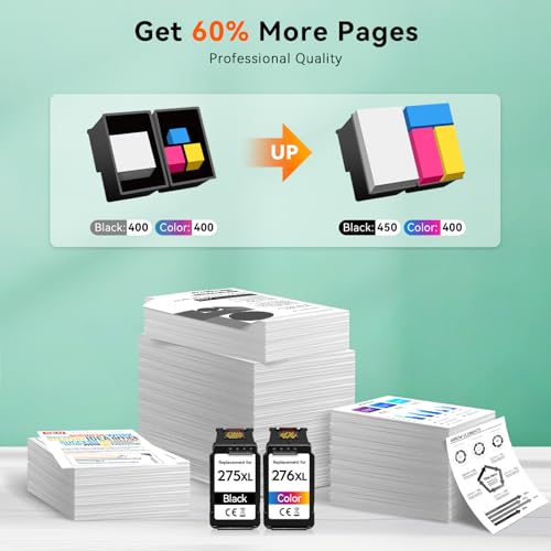 PG-275XL CL-276XL Compatible for Canon 275 and 276 Ink Cartridges Combo Pack PG 275 CL 276 XL Work for Canon Pixma TR4720 TS3720 TS3522 TS3520 TS3722 TS3500 TR4722 TR4723 TR4700 Printer