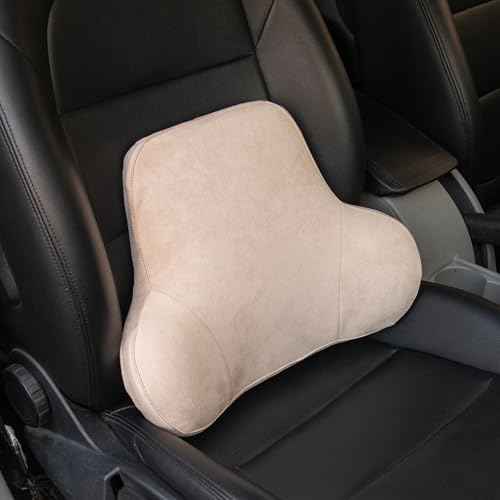 Soft Memory Foam Lumbar Support Pillow for Car Seat with Velvety Suede Cover ? Comfortable Back Cushion for Drivers and Passengers