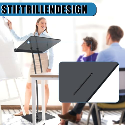 Vakiorn Black Acrylic Podium Lectern with Iron Base, 10mm Countertop, Multi-Use Pulpit for Church, Classroom, Conference