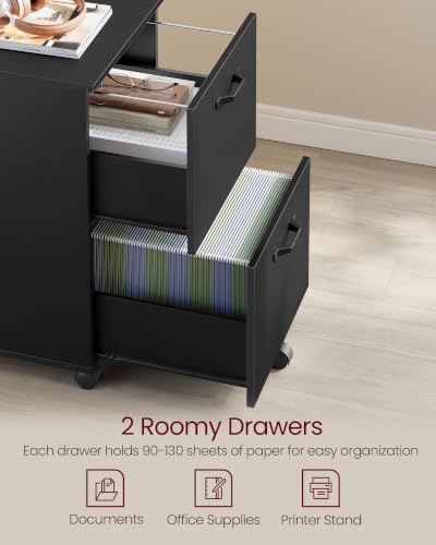 VASAGLE Ink Black 2-Drawer File Cabinet on Casters – Small Rolling Storage