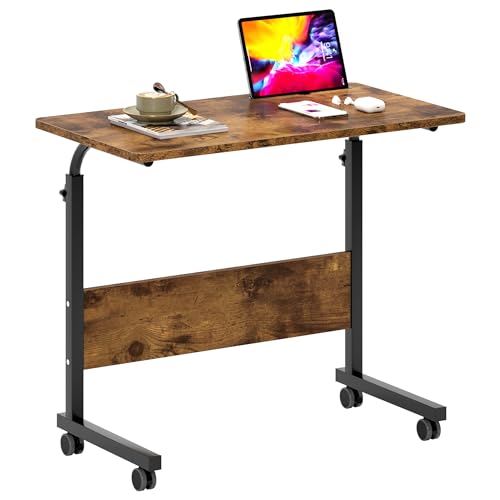 SogesHome 31.5 inch Adjustable Mobile Bed Table Portable Laptop Computer Stand Desks with Tablet Slot Cart Tray, Vintage Brown