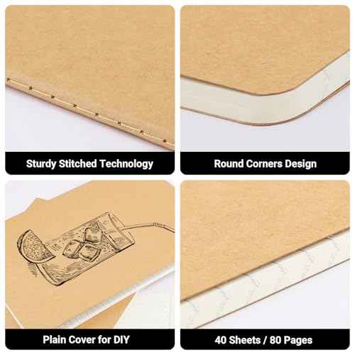 EUSOAR Journal Notebook, 12 Pack A4 11" x 8-1/2", 40 Sheets/ 80 Pages, 100gsm Thick Paper, Kraft Notebooks College Ruled, Line Travelers Journals Bulk Softcover, for Diary Writing Work Office