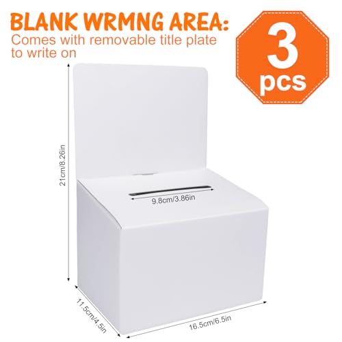 GRAWUN 3-Pack Cardboard Suggestion Boxes with Slot, White Glossy Conference Feedback Containers