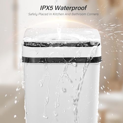 FRESHLIX White 2.5 Gallon Touchless Motion Sensor Bathroom Trash Can